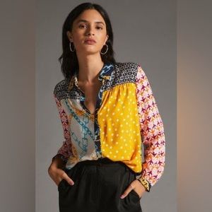 NWT Anthropologie Maeve Contrast Buttondown Airplane Floral Travel Size S